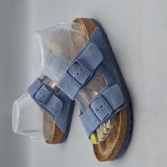Birkenstock Arizona Soft Footbed Blue Suede Sandals Size 38 Ladies Sz 7 Men 5 - Picture 1 of 9